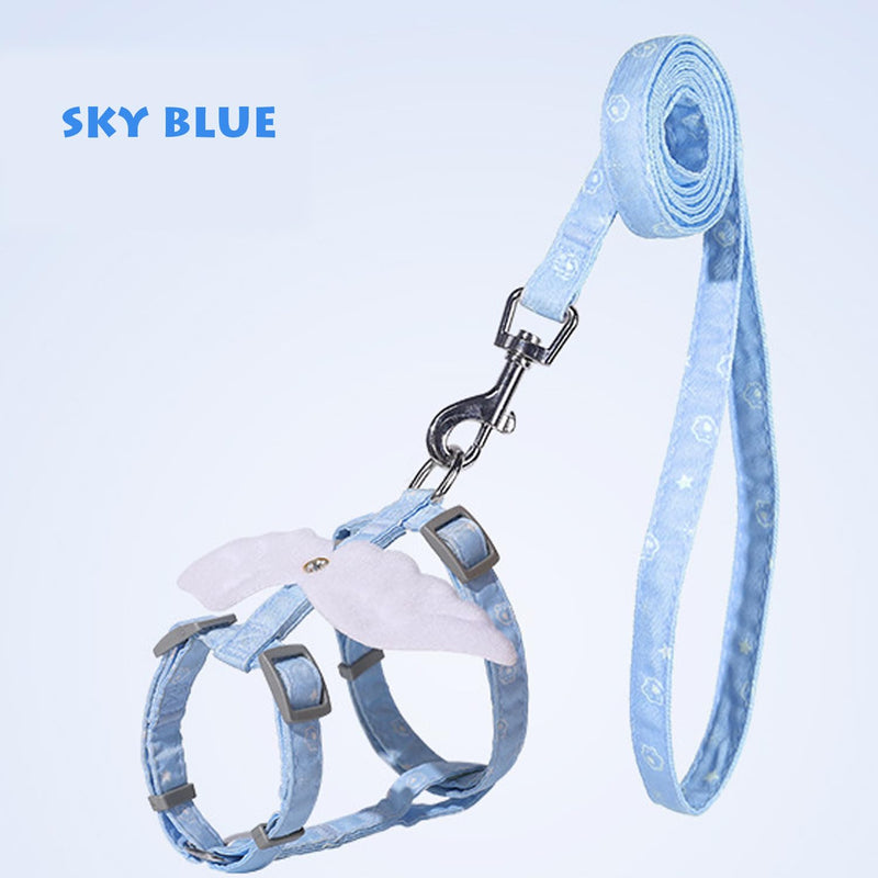 Cat Harness and Leash Set White Wing for Outdoor Travel Walking Escape Proof Soft Safe Adjustable Kitten Puppy Small Strap Angel Style, Blue S Blue Wing