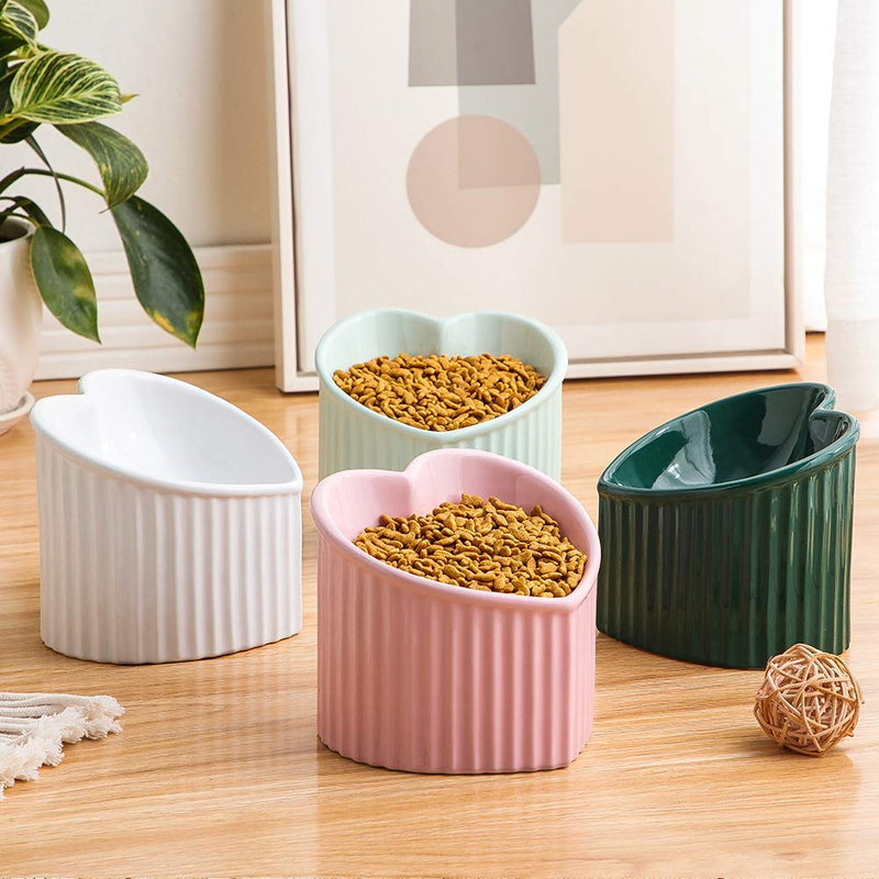 Pink ceramic Raised Cat Bowls, Tilted Elevated Food or Water Bowls, Stress Free, Backflow Prevention, Dishwasher and Microwave Safe, Lead & Cadmium Free Pink