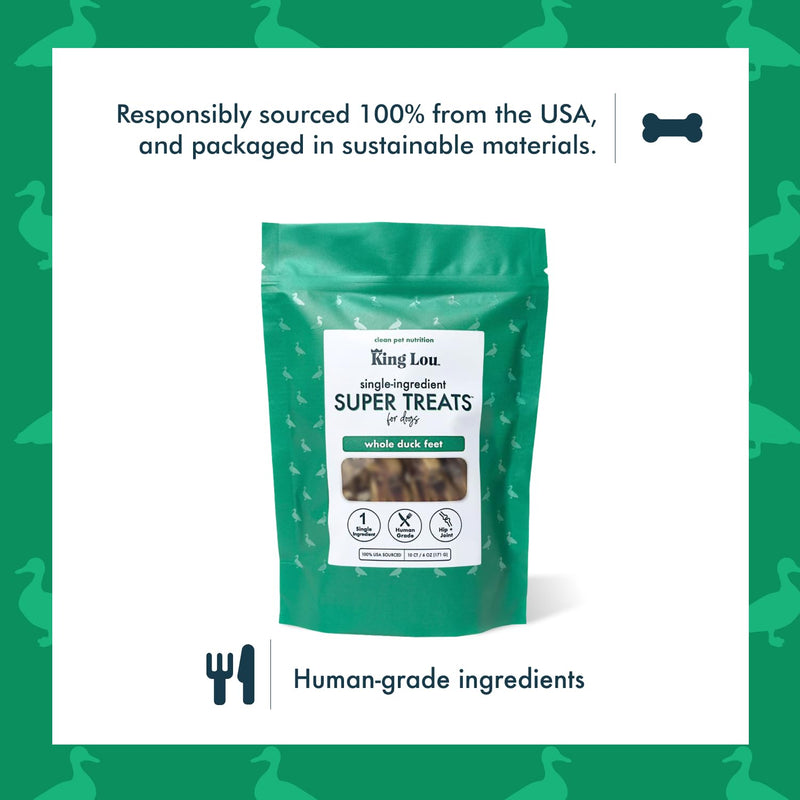 King Lou Pets - Whole Duck Feet for Dogs - Dehydrated Duck Dog Treats - USA-Made Dental Treats for Dogs - Collagen, Glucosamine, Chondroitin for Hip and Joint Health - 10 Count 10 Count (Pack of 1) - PawsPlanet Australia