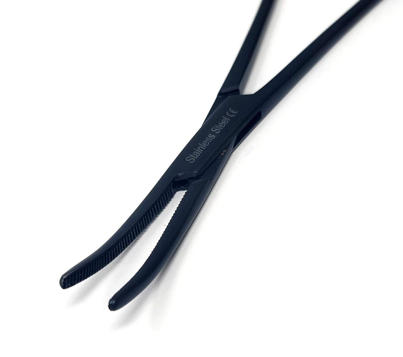 Dog Pet Ear/Nose Hair Puller Grooming Hemostat Locking Forceps Curved Pliers, 5.5" (14cm) Full Serrated Clamps Stainless Steel (All Black) All Black - PawsPlanet Australia