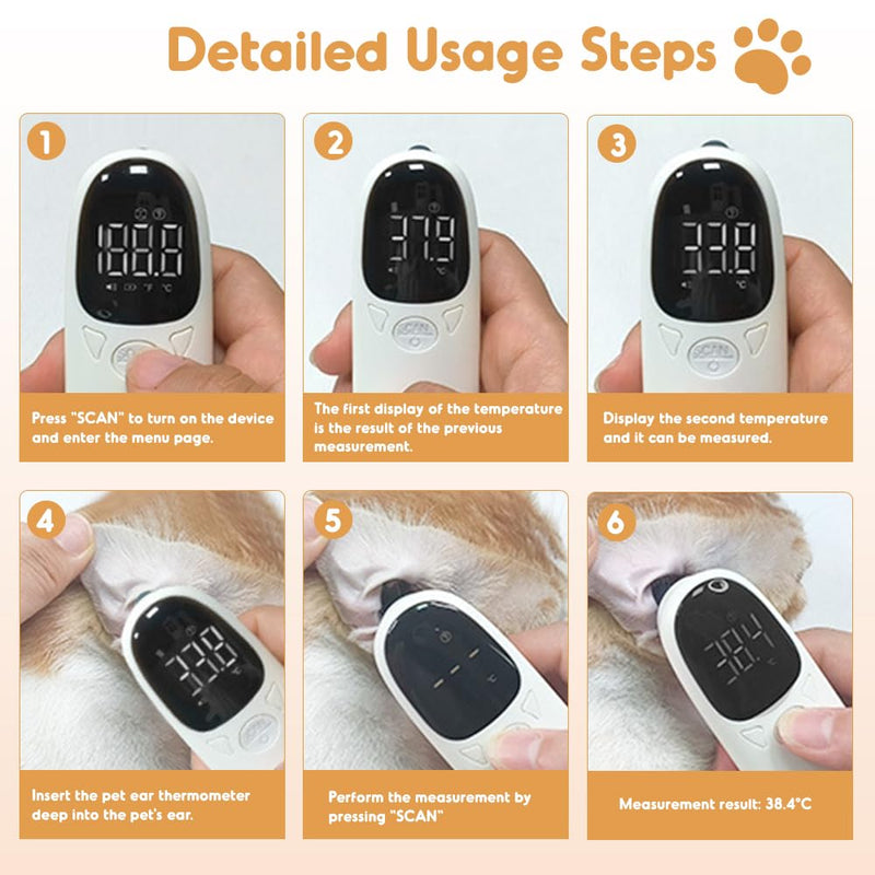 Dog Ear Thermometer, Dog and Cat Fever Thermometer with LED Display, 12.8 * 3.9 cm Portable Ear Thermometer for Dogs, Cats, Cows, Horses and Animals, Fast and Accurate