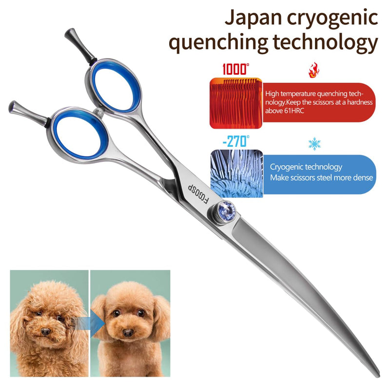 Left Handed Curved Scissors for Dog Grooming Professional 8 inch Long Downward Curved Shears Dog Grooming for Poodle Large Dog Pet 30°Japanese 440C Stainless Steel (8.0 curved) 8.0 inch - PawsPlanet Australia