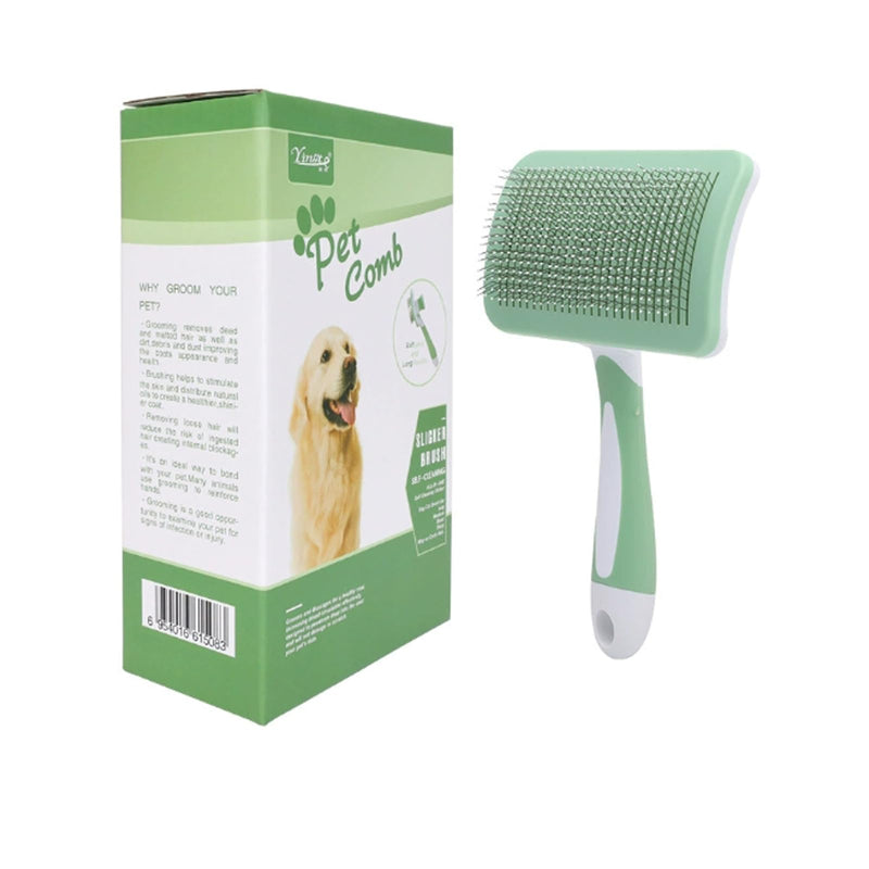 Self Cleaning Slicker Brush for Dogs & Cats, Easy One-Click Self-Cleaning Pet Grooming Brush, Skin-Friendly Deshedding Brush Removes Loose Fur & Undercoat for Long & Short Haired Pets, Green