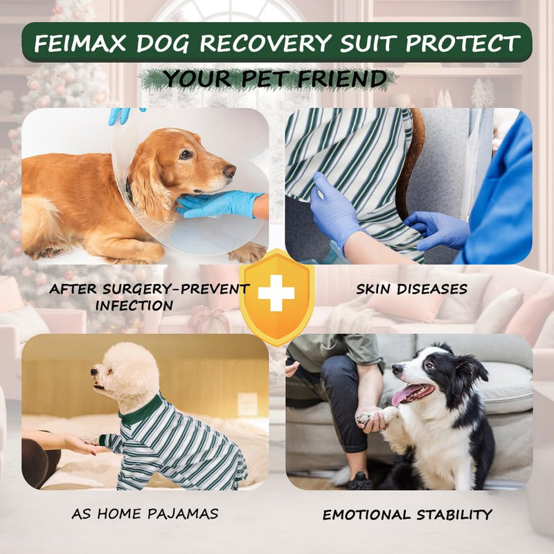 FEimaX Dog Recovery Suit Long Sleeve, Dog Surgery Recovery Suit for Female Male, Pet Surgical Bodysuit Puppy Onesie Abdominal Wounds Protector for Small Medium Large Dogs 3XL Green