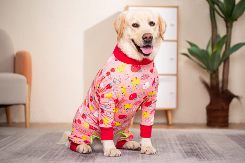 Large Dog Clothes, Elastic Pet Onesie Clothes Protect Joints Anti-hair Anti Licking, Wound Protection Pet Pajamas PJS Dog Jumpsuit For Medium Large Dogs (5XL, Pink fruit) 5XL