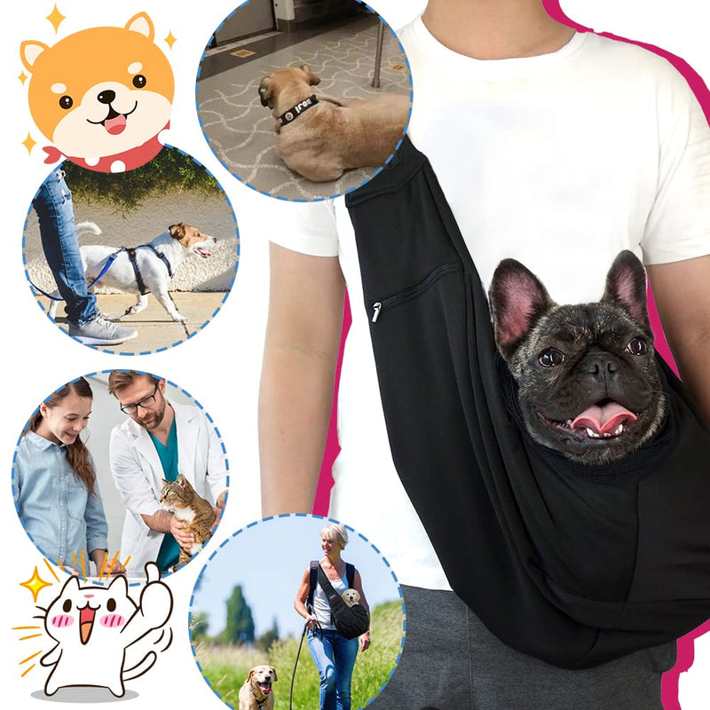 NATUYA Pet Dog Sling Carrier - Dog Sling with Net Bag for Carrier Dogs Cats-Hands Free Pet Bag-Buckle net Pocket pet Bag (Black) Black - PawsPlanet Australia
