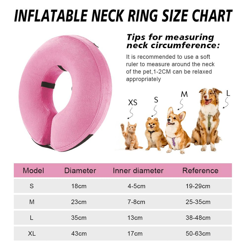 Inflatable Neck Collar for Dogs, Pink, Protective Collar, Lick Protection, Collar for After Surgery, Soft Collar Cat, Recovery Collar Adjustable