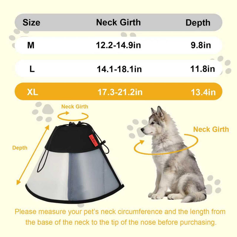 Plastic Dog Recovery Cone Collar, Soft Comfortable Breathable Post-Surgery Pet Cone, Escape-Proof & Easy Clean, Prevents Licking Wounds, Waterproof & Adjustable XL (Neck 17.3"-21.2") XL(Neck 17.3"-21.2")