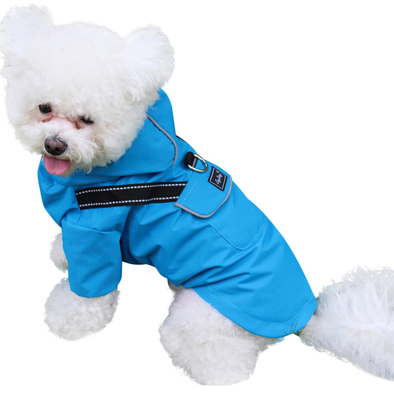 JoyDaog Premium Dog Raincoat with Hood for Small Dogs,Outdoor Sports Waterproof Dog Rain Jacket,Puppy Raincoat with Pockets,Blue S Blue