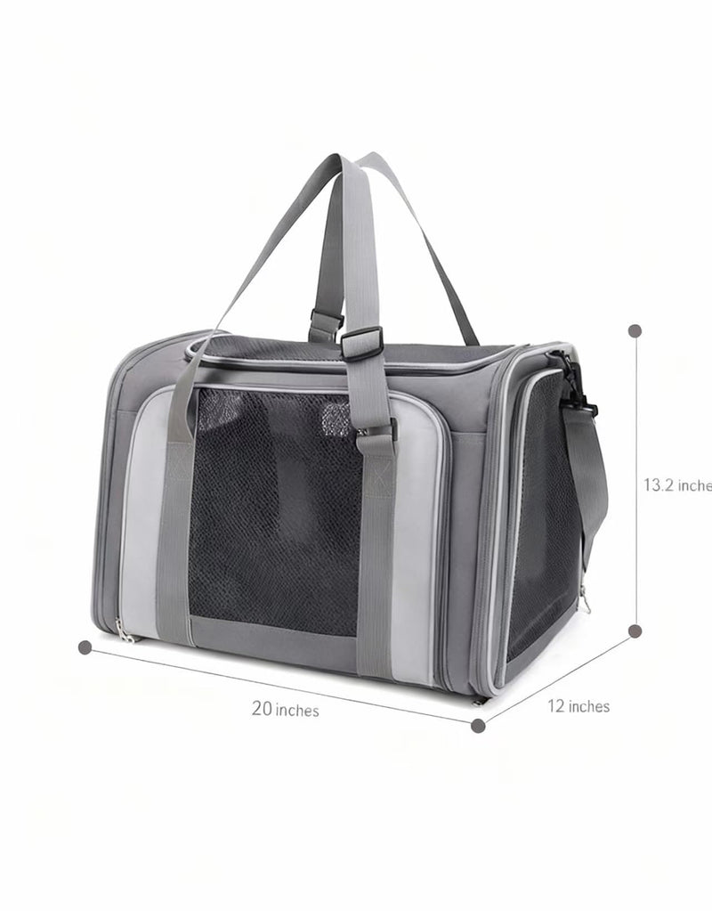 Durable Polyester Oxford Soft Cat Carrier Small Dog Crate Gray 20x12x13.2 Inch Luggage Compatible Pet Bag for Air Travel - PawsPlanet Australia