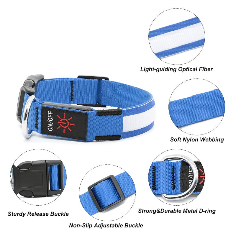 LED Dog Collar, USB Rechargeable Light Up Dog Collars, Adjustable Glow Collars for Dogs,Reusable Safety Dog Collar for Small, Medium, Large Dogs (Blue, Large) Blue - PawsPlanet Australia