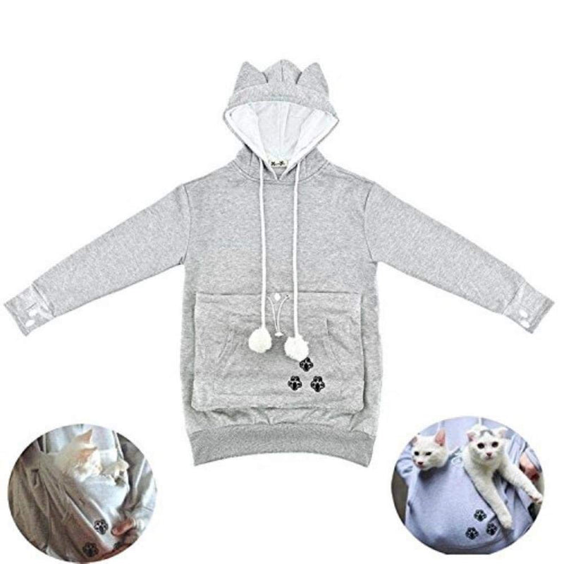 YYW Womens Pet Hoodies Pullover Sweatshirt Oversized Cat Hoodies Pet Holder Cat Dog Pouch Carriers (Gray,X-Large) X-Large Gray - PawsPlanet Australia