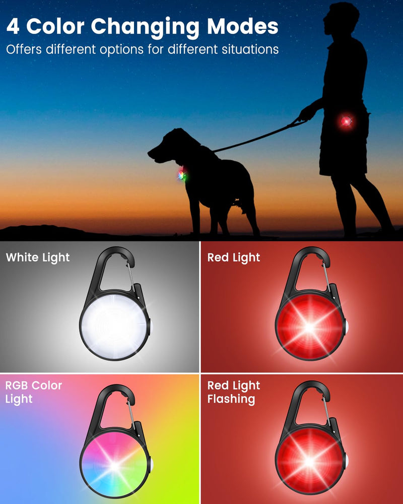 2 Pack Dog Collar Light, Rechargeable Dog Lights for Night Walking Clip On, 4 Modes Waterproof LED Collar Charm for Nighttime Running, Cycling, Pet Camping Essentials (Black) Matte Black - PawsPlanet Australia