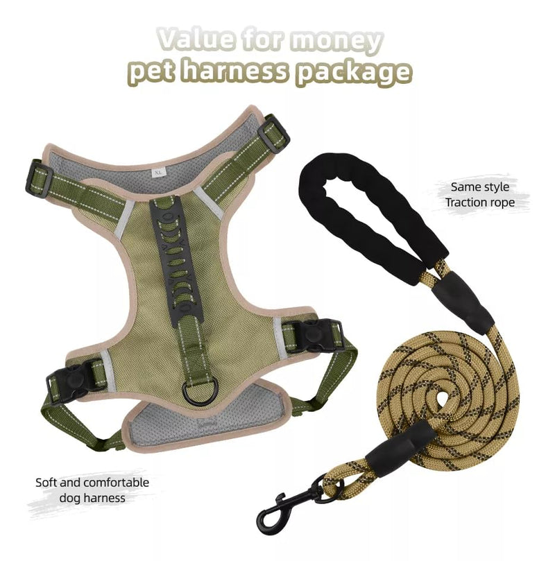Dog Harness No Pull Adjustable Reflective,for Medium and Large Small Dog with Leash 59.06in (Khaki, XL) Khaki - PawsPlanet Australia
