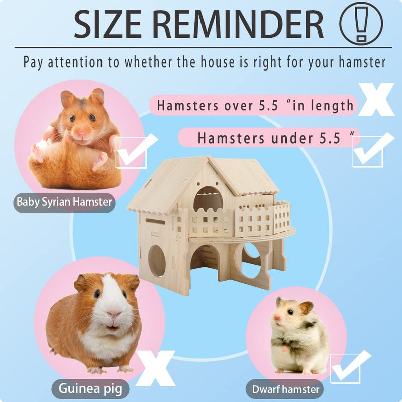 Hamster Forest Lookout Wood House Fun House Double-Decker Hut for Young Dwarf Gerbil Mouse Mice Rat Small Animals(Only for Small Hamster)