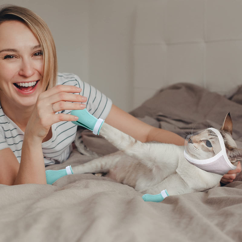 Hillban Cat Muzzle for Grooming with 4 Silicone Boots Breathable Transparent Cat Face Guard Silicone Cat Claw Covers Anti Scratch Cat Booties to Prevent Scratching Biting Bathing Trimming (Medium) Medium - PawsPlanet Australia