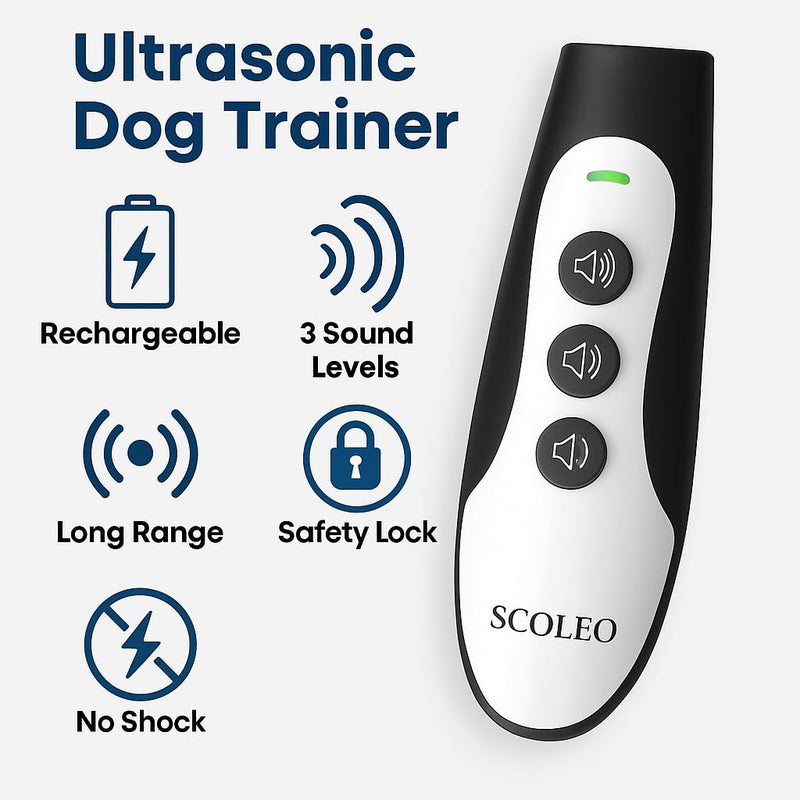 Anti Barking Device for Dogs - Ultrasonic Dog Trainer with VF Tech, 3 Modes Bark Control, Rechargeable Dog Bark Deterrent for Behavior Correction - Indoor & Outdoor Use White & Black - PawsPlanet Australia