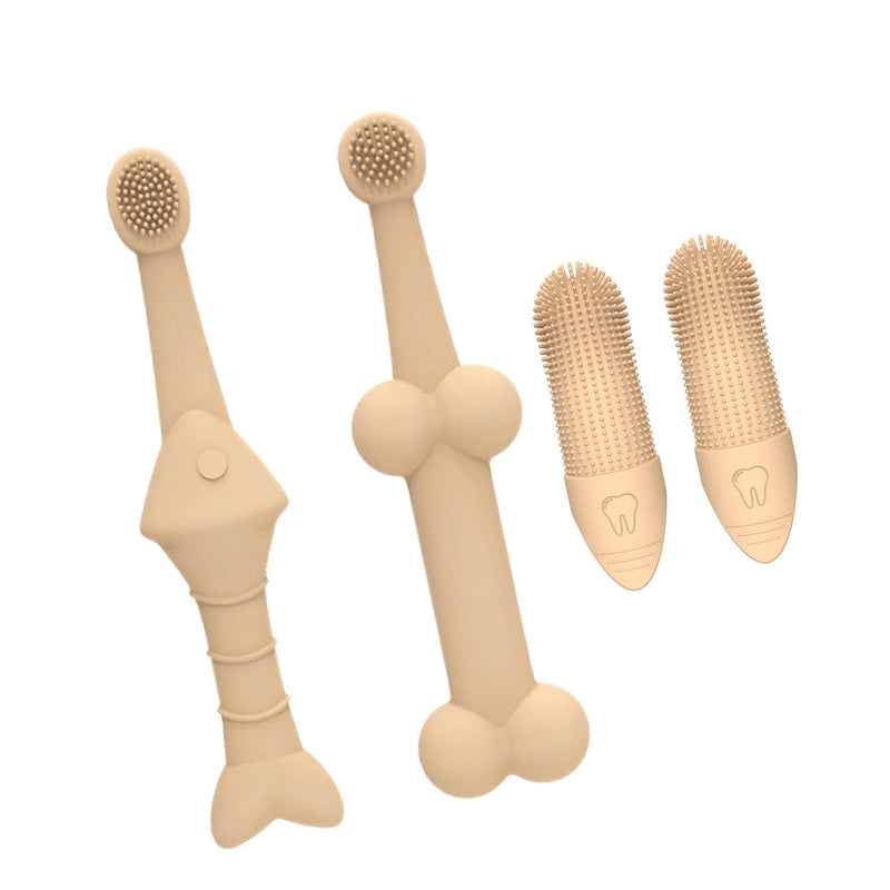 Pet finger toothbrush, massage tool, grooming aid, suitable for small pets, dogs and other pets, cream-colored dental cleaning tool