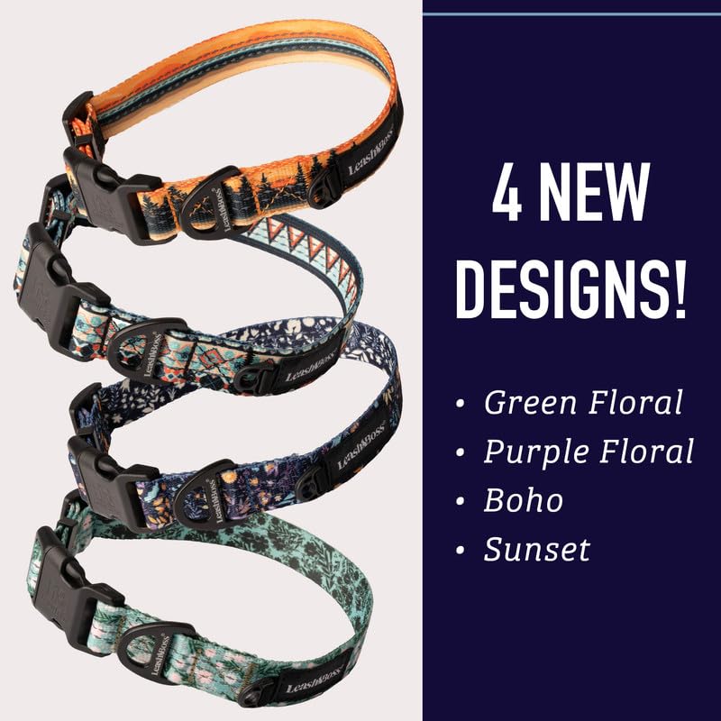 Leash Boss Patterned Reflective Dog Collar, Pattern Collection, Colorful Dog Collar with Triple Reflection Threads for Small, Medium and Large Dogs (Medium 13.5"-19.5" Neck x 1" Wide, Wave Pattern) Medium (13.5-19.5" Neck x 1" Wide) blue - PawsPlanet Australia