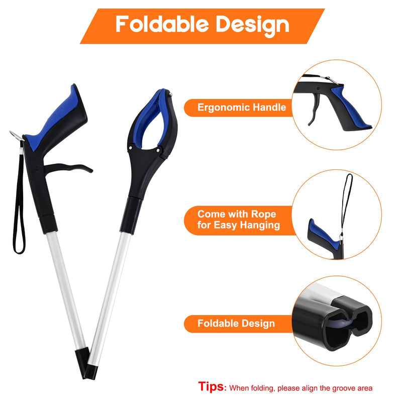 2-Pack Grabber Reacher Tool, 34" Foldable Reacher Grabber Pickup Tool with 360° Anti-Slip Rotating Jaw & Magnets, 4" Wide Claw Opening Reachers for Seniors, Trash Picker Tool 34"