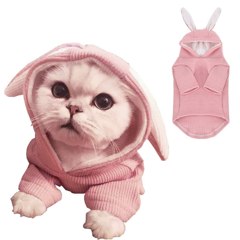 ANIAC Dog Hoodies Sweatshirt with Bunny Ears Spring Puppy Clothes for Small Dog Girl Boy Soft Doggy Sweater Cat Apparel Pet Clothing for Kitten Pomeranian Chihuahua(X-Small, Pink) X-Small (1.5-2.5 lbs)