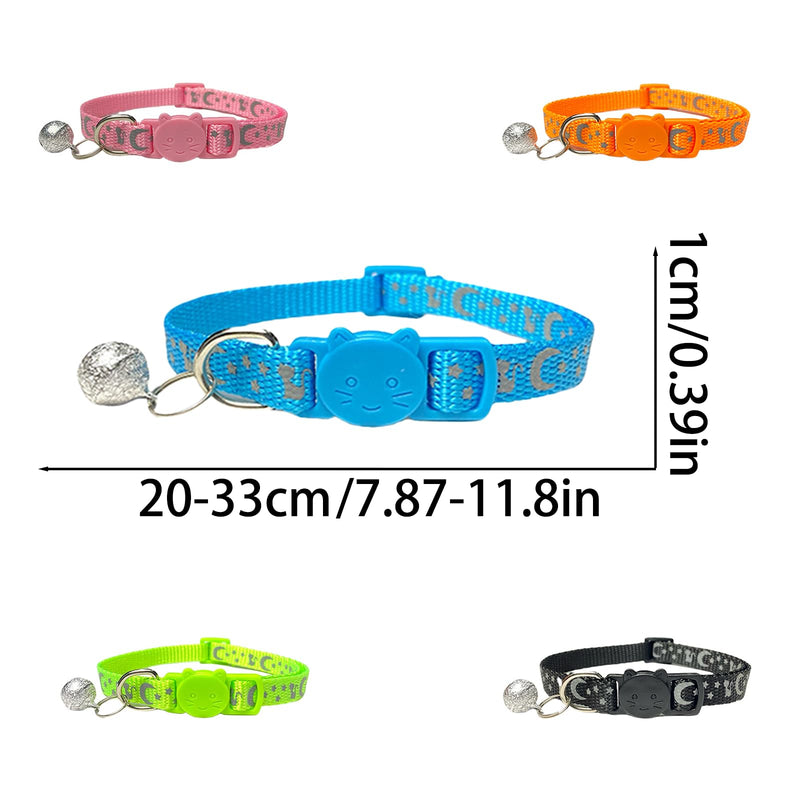 5PCS Reflective Cat Collars Breakaway with Bell，Moon Reflections Cat Collar with Bells ，Girl Boy Pet Kitten Collar，Pet Supplies Stuff，Accessories，Adjustable 7.87-13 Inch，Made of Durable Nylon Fabric - PawsPlanet Australia
