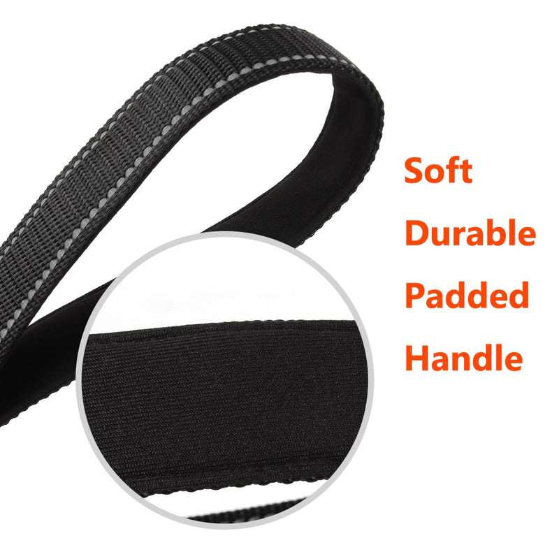 Tactical Dog Leash Heavy Duty, 4-6FT Reflective Military Strong No Pull Shock Absorbing Bungee Dog Lead with 2 Padded Handle, Metal Carabiner Clip, Car Seatbelt for Medium Large Dogs (Black) Black - PawsPlanet Australia