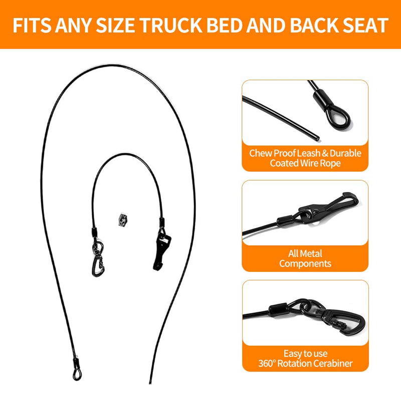 Dog Seatbelt, Dog Car Harnesses, Back Seat Leash Made of Coated Wire Rope, Happy Ride Dog Zipline, Great for Travel, Safety Restraint No-Chew Tether Cable Stainless Steel. (5 FT, for 1 Dog) 5 FT - PawsPlanet Australia