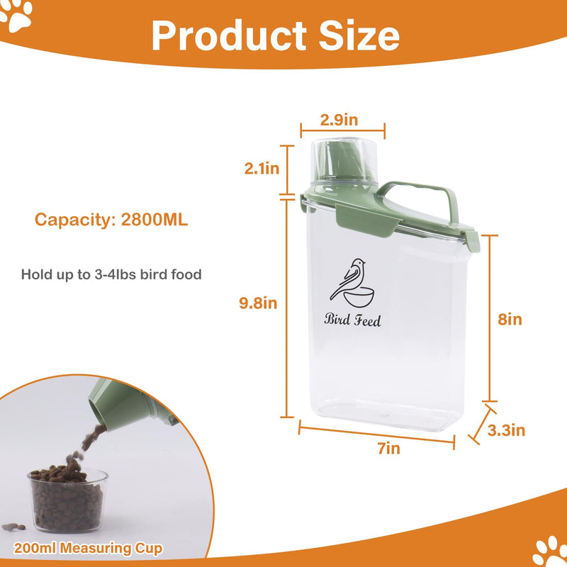 Bird Seed Storage Container Portable-3 Qt/2.8 L Clear Pet Food Container-with Measuring Cup/Lid,Airtight Wild Bird Seed Dispenser for Storing Sunflower Seed|Squirrel proof|BPA Free-Green - PawsPlanet Australia