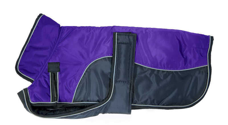Derby Originals Urban Pet 420D Water Resistant Reflective Winter Dog Parka with Neck Cover & Harness Compatible Opening 220g Heavy Weight Medium Purple/Charcoal