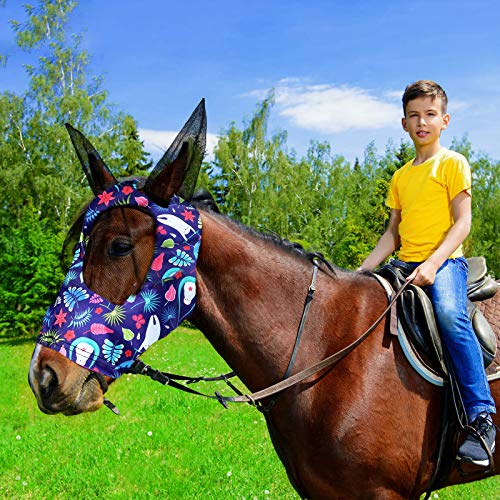 Weewooday 2 Pieces Horse Fly Masks for Horses Soft Fly Masks for Ears Smooth and Elasticity Mask with UV Protection(Tribal Grid Patterns,M) Tribal Grid Patterns M