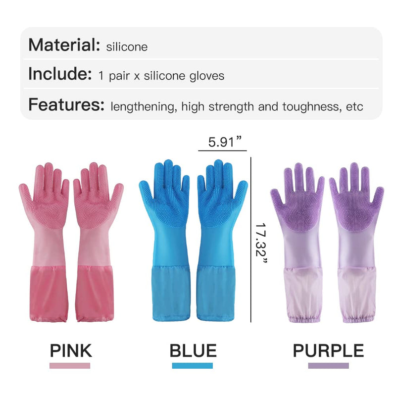 WAYUTO Long Sleeve Silicone Grooming Gloves - Cat & Dog Massaging, Hair Removal, Bathing, Shampoo Gloves for Kitchen, Bathroom and Pet Shop Use - Blue - PawsPlanet Australia
