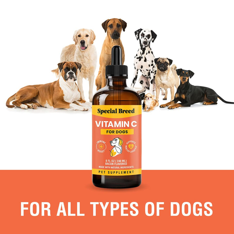 Vitamin C for Dogs, Helps Support Immune System, Vitamin C Liquid Supplement, Dog Immune Booster, Bacon Flavored, 8oz 8 Ounce