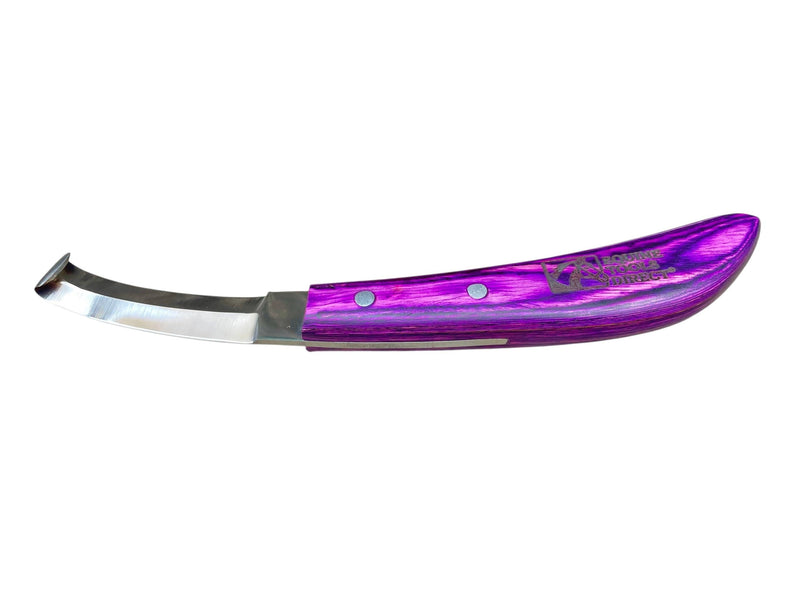 Double-Edge Blade Hoof Knife, J2 420 Magnetic Stainless Steel, Right-Hand, Ergonomic Purple Handle, Professional Farrier Trimming Tool