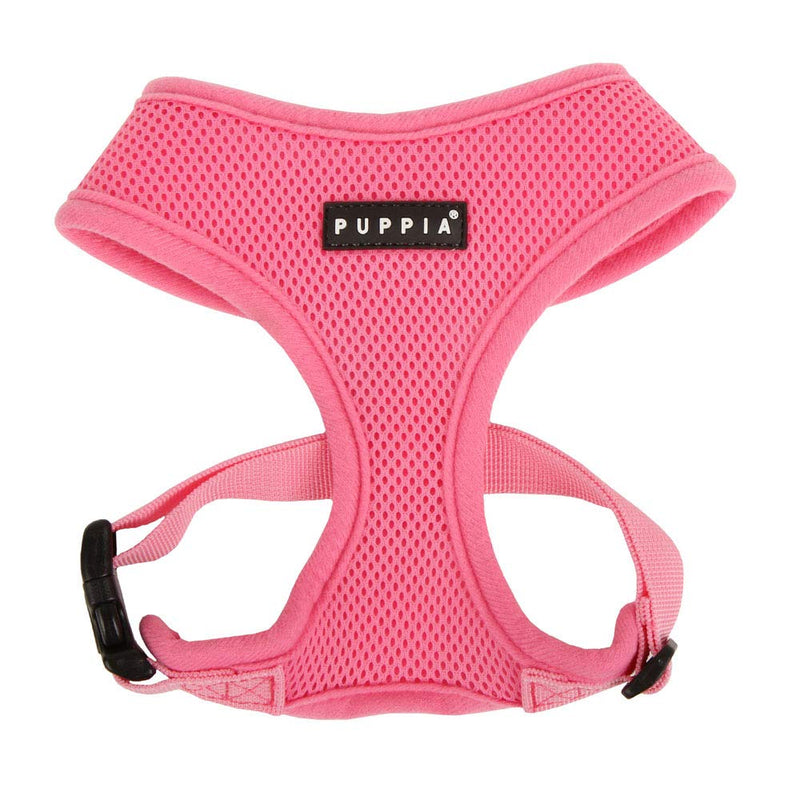 Puppia Soft Dog Harness No Choke Over-The-Head Triple Layered Breathable Mesh Adjustable Chest Belt and Quick-Release Buckle, Pink, Medium M (Neck: 12", Chest: 16"-22")