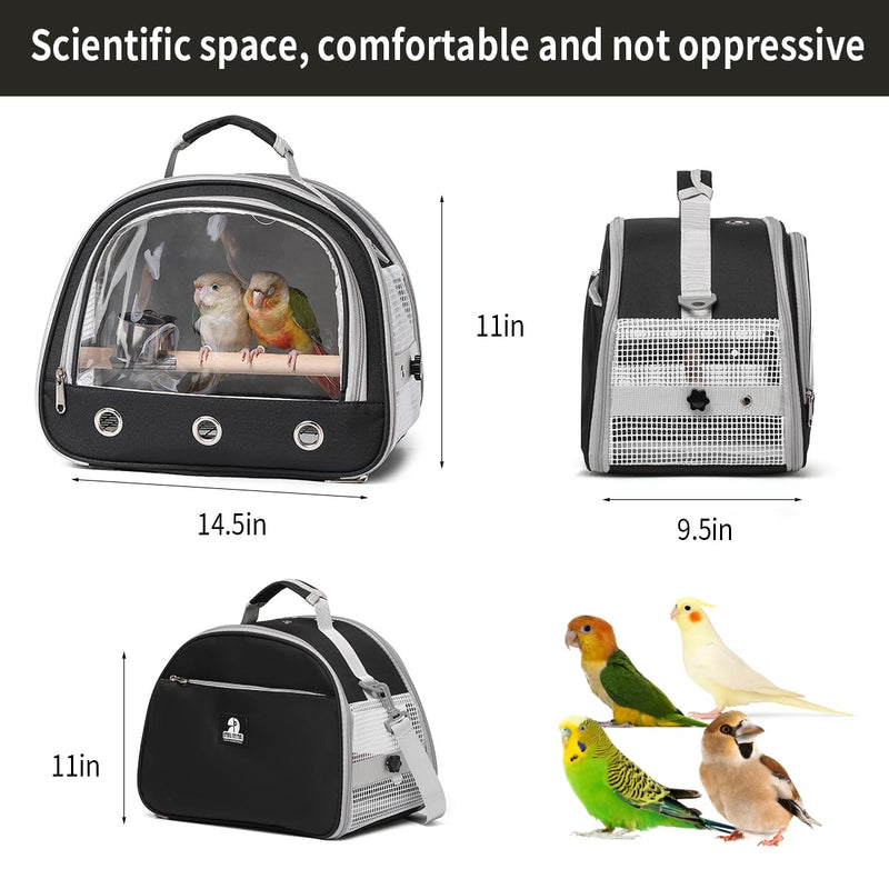 Bird Carrier,Bird Cage Parakeet Parrot Budgie Carrier Backpack for Small Birds, Travel Bird Cages with Perch, Transparent Ventilation Cockatiels, Lightweight Pet Carrier for Outdoor Use(Black) Black - PawsPlanet Australia