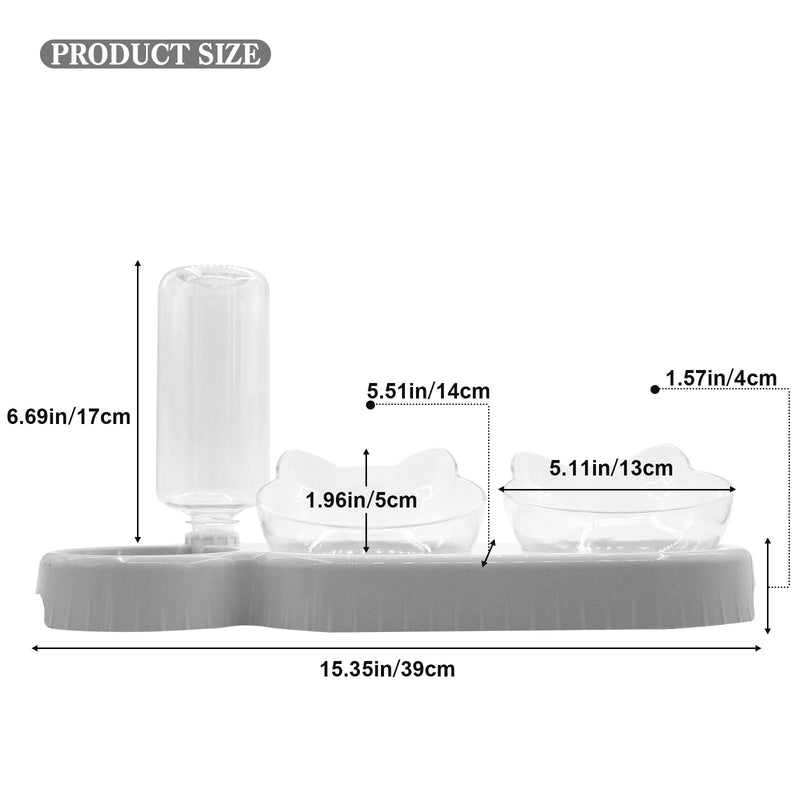 Triple Cat Bowls,15°Tilt 3-in-1 Water Feeder Bowls Cat Double Food Bowls with Automatic Water Bottle Bowl, Whisker Friendly Wet and Dry Cat Elevated Feeding Dishes for Small Cat and Puppy (Lead White) Lead White - PawsPlanet Australia