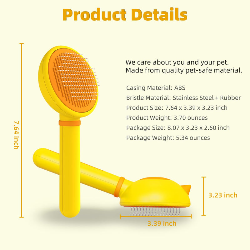 Cat Brush for Shedding, Self-Cleaning Slicker Brush for Indoor Cats, Gently Remove Loose Fur, Pet Grooming Massage Deshedding Tool, Suits Long & Short Haried Cats and Dogs Yellow+Orange