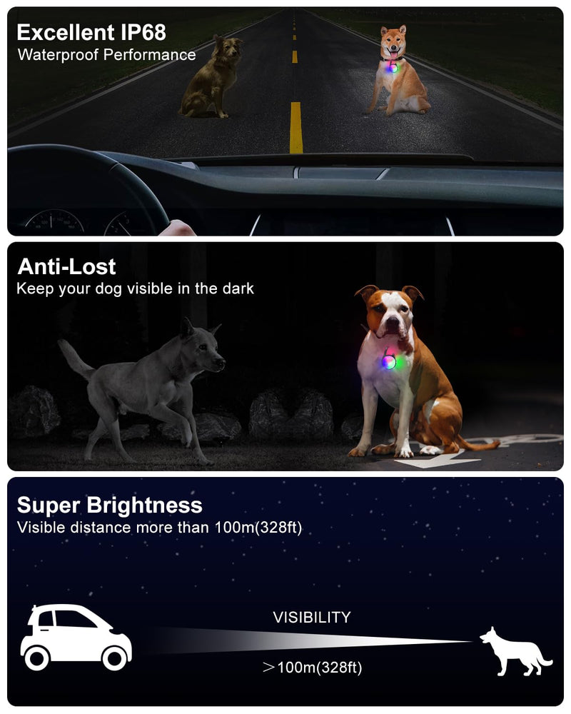 Dog Lights for Night Walking - 2 Pack 4 Modes Dog Collar Light, Rechargeable Dog Walking Light for Nighttime Clip On, IP68 Waterproof Durable Dogs Safety Light (Black) - PawsPlanet Australia