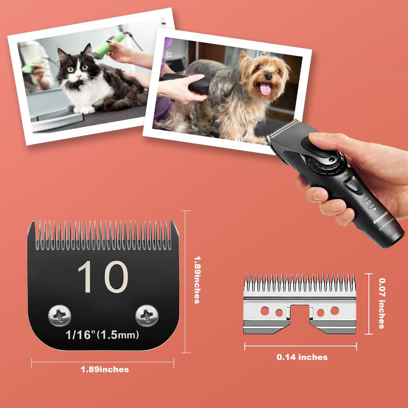 Docal 10# Pet Dog Grooming Detachable Blades with Extra Clipper Stainless Steel Blade, Compatible with Andis Size-10# Cut Length 1/16"(1.5mm), Most A5,KM Series Clippers,Made of Ceramic Blade (Black) 10# 1.5mm with Stainless steel blade - PawsPlanet Australia