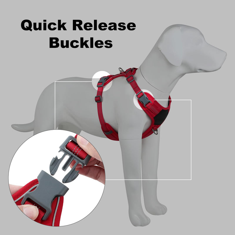 Plutus Pet No Pull Dog Harness, Release at Neck, Soft Padded, Reflective Adjustable Dog Vest Harness for Small, Medium, Large Dogs(Red, M) Red - PawsPlanet Australia