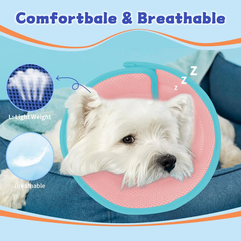 Soft Dog Cone Collar After Surgery Alternative for Dogs to Stop Licking, Comfy Collars for Large/Medium/Small Pet, Adjustable Elizabethan Neuter Recovery E Cones of Shame Neck & Head Ecollars Light Blue/Pink L (Fit 20-49 lb Dog) - PawsPlanet Australia
