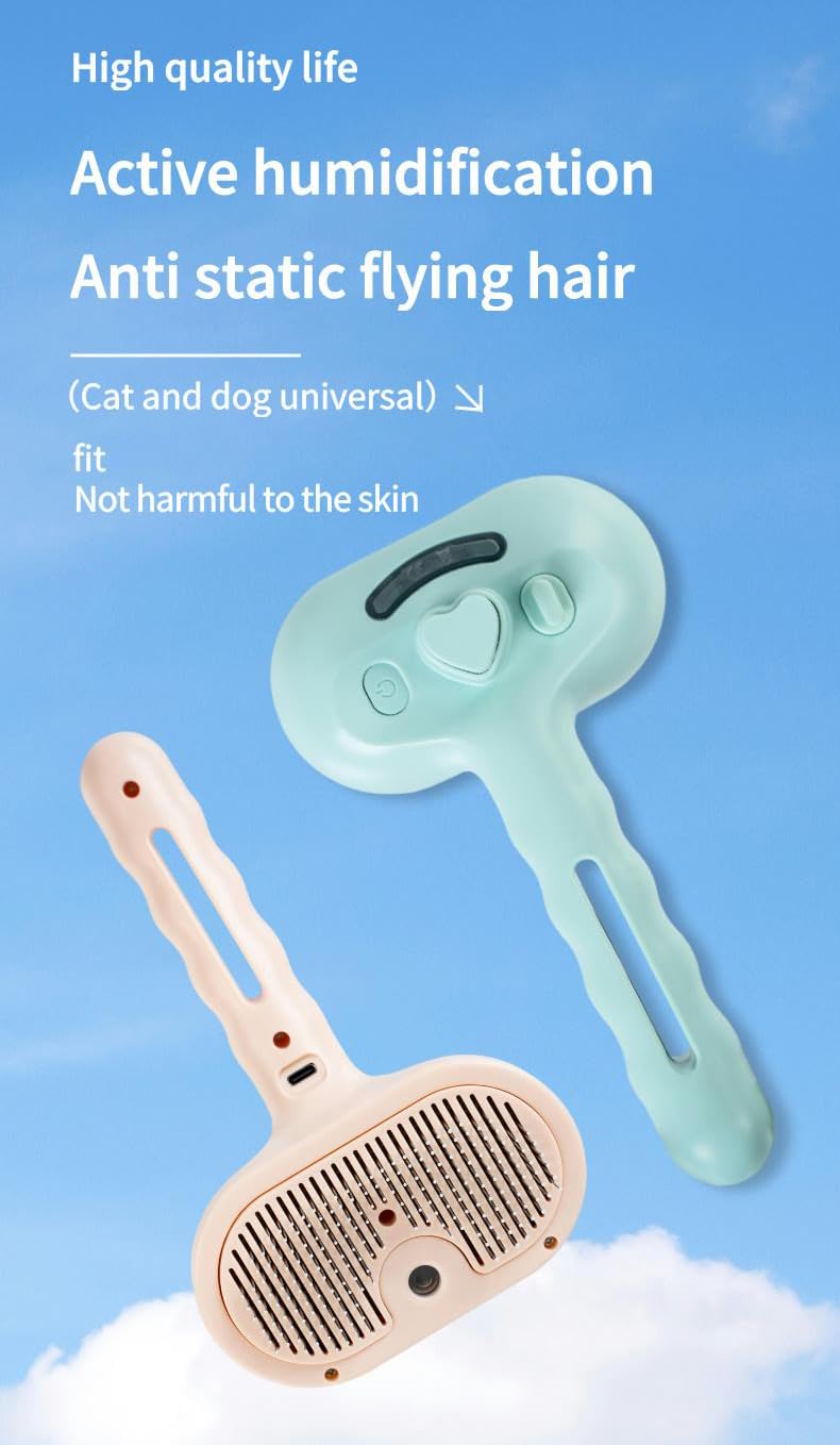 Pet Grooming Steam Brush, Pet Spray Hair Removal Comb, Anti-Static, Rechargeable, Comfortable Grip, for Dogs & Cats, Spray Hair Removal Comb, Steam Brush for Shedding & Grooming, Pink - PawsPlanet Australia