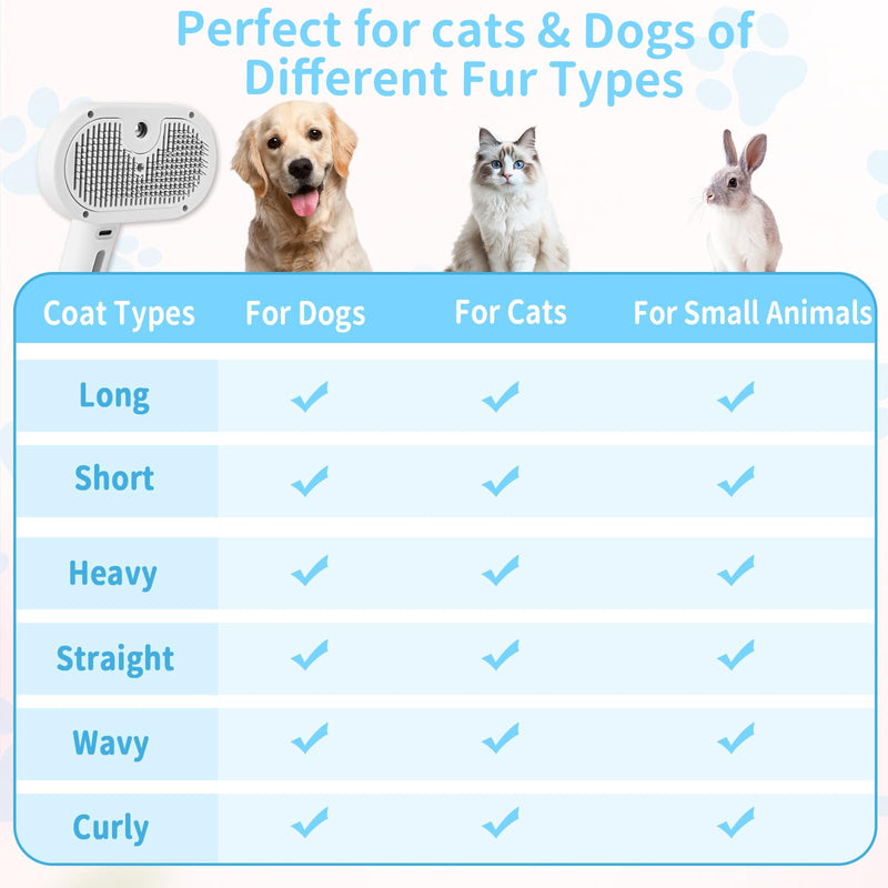 Dog Brush for Shedding, Cat Brushes for Indoor Cats, Cat Brush for Shedding - Pet Grooming Supplies with Steam, Hair Removal Comb Spray for Long-Haired Cats and Dogs (White) White - PawsPlanet Australia