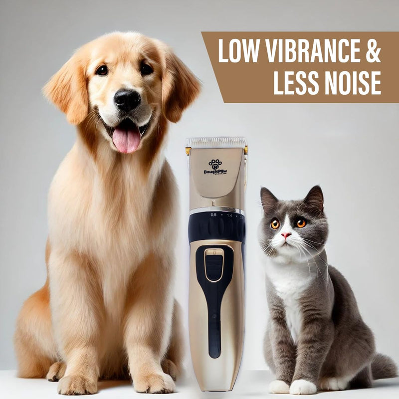 Dog Grooming Kit – Low Noise Cat & Dog Hair Trimmer with Pet Nail Cutter | Cordless Dog Clippers for Grooming Thick Coats with Bath Brush, & Shaver with Scissors for Dogs Cat Animal Gold With Led Display - PawsPlanet Australia