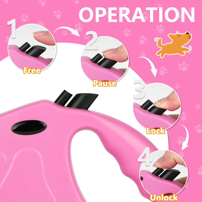 Retractable Dog Leash, 16ft Dog Walking Leash for Small Dogs up to 77lbs, Non-Slip Handle - Pink - PawsPlanet Australia