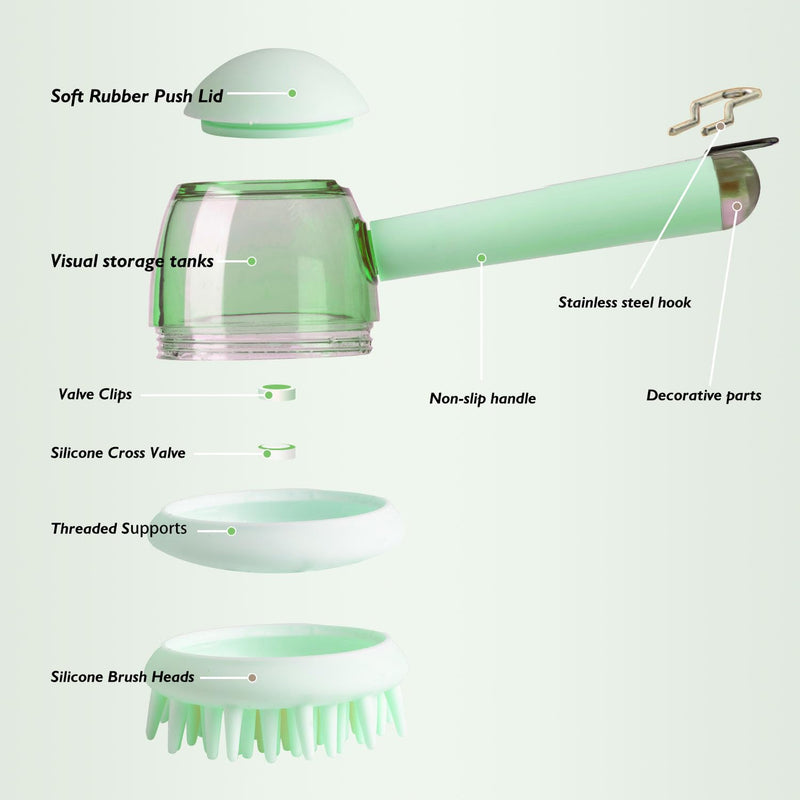 (6 Pcs) Pet Grooming Set – Includes Dog Bath Brush with Shampoo Dispenser, Cat Chin Cleaner, Toothbrushes & Glove Massage Brush for Dogs and Cats (Green) Green - PawsPlanet Australia