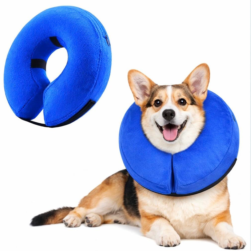 Inflatable Dog Cone Collar Alternative – Soft Recovery Donut E-Collar for Small, Medium, and Large Dogs & Cats After Surgery (Blue, L [18"-24"]) Blue L [18"-24"]