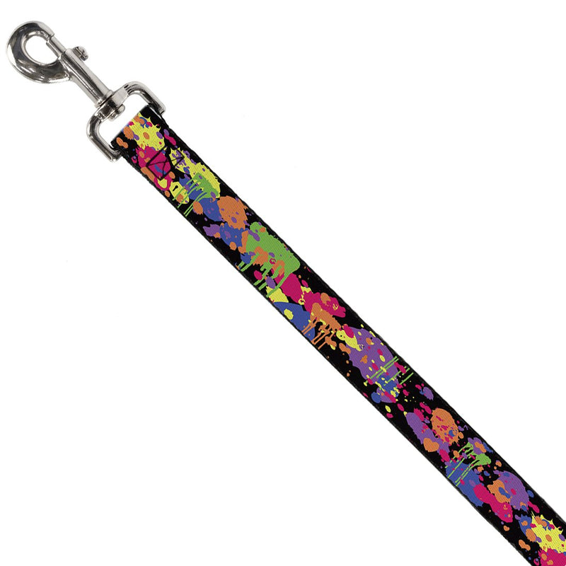 Buckle-Down Pet Leash - BD Paint Splatter Black/Neon - 4 Feet Long - 1" Wide