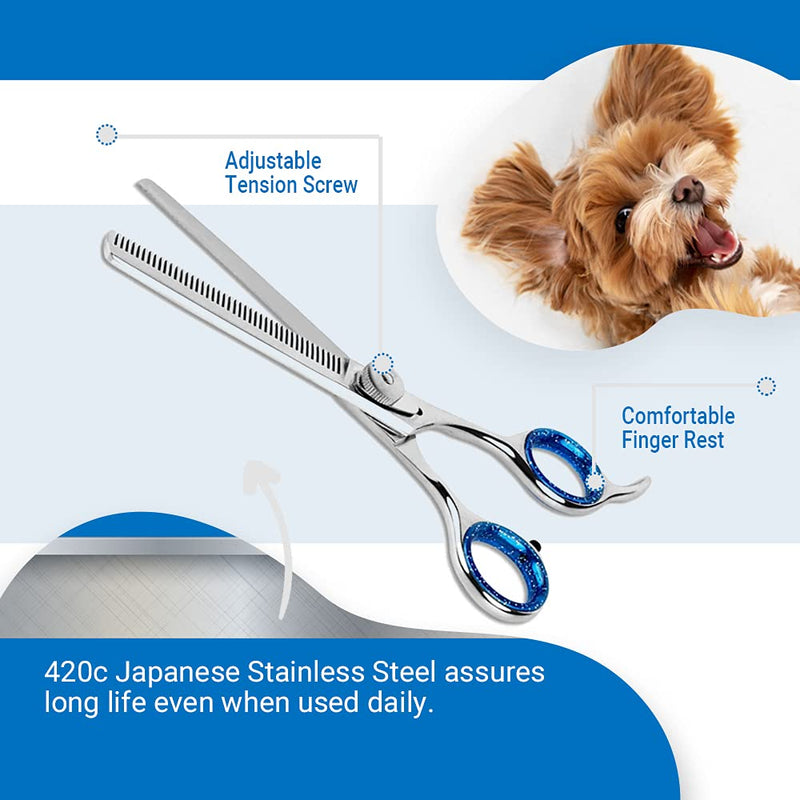 Laazar Pet Grooming Set - 7" Straight Pet Grooming Scissors & 6.5" Pet Thinning Shears with 42 Teeth | Professional Dog Scissors Kit | Use as Cat and Dog Shears 7 Inch - PawsPlanet Australia